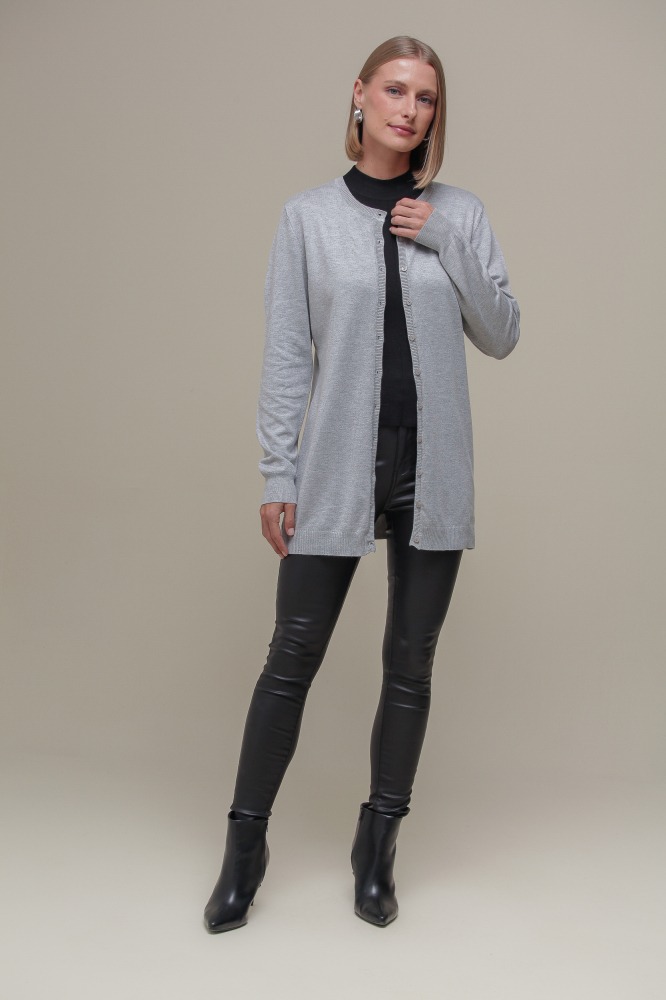9037077 - Cardigan Tricô Gola Redonda MESCLA 9037077 - Cardigan Tricô Gola Redonda MESCLA