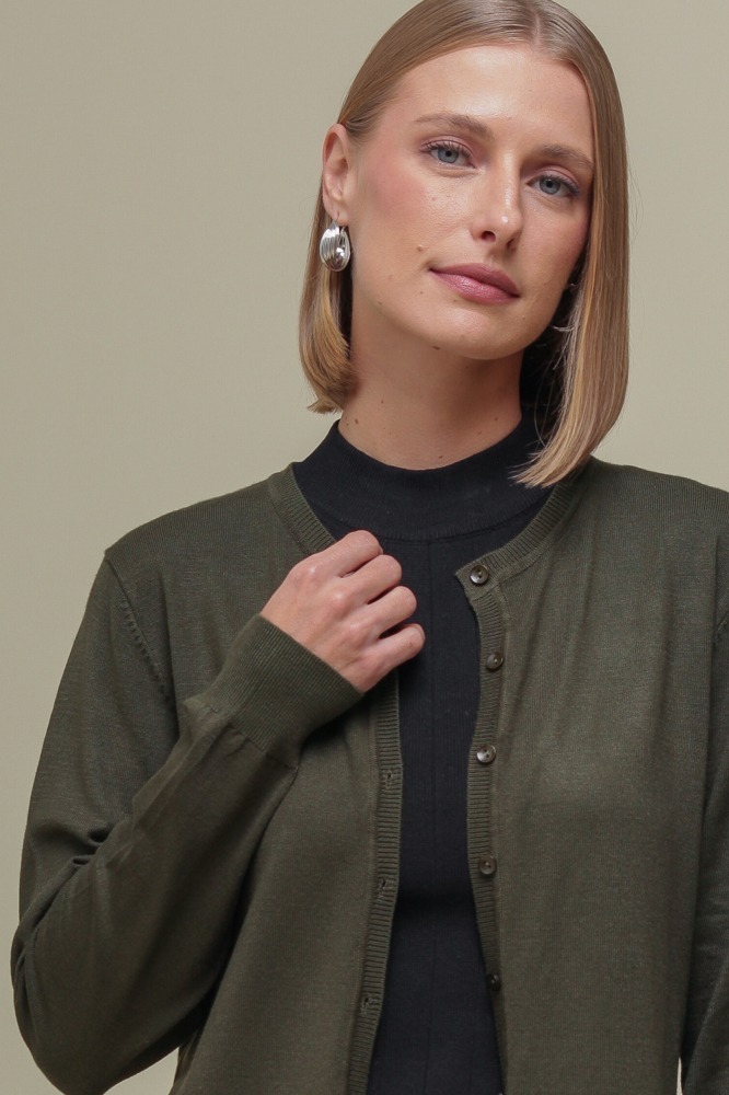 9037077 - Cardigan Tricô Gola Redonda VERDE 9037077 - Cardigan Tricô Gola Redonda VERDE
