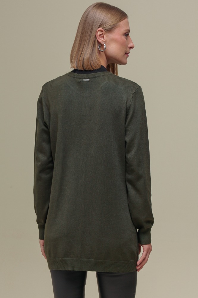 9037077 - Cardigan Tricô Gola Redonda VERDE 9037077 - Cardigan Tricô Gola Redonda VERDE