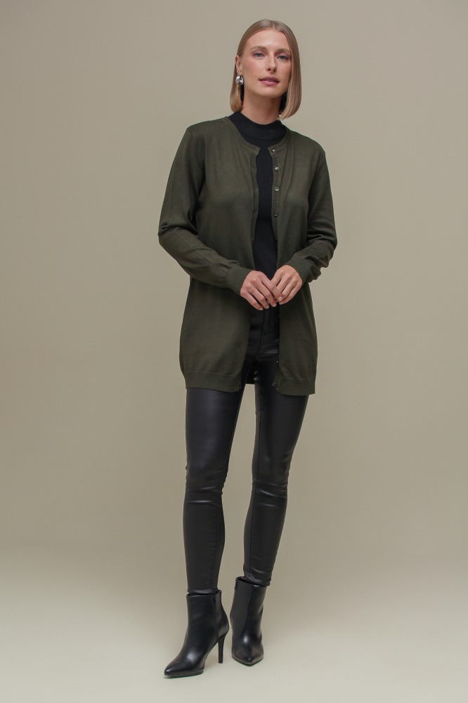9037077 - Cardigan Tricô Gola Redonda VERDE 9037077 - Cardigan Tricô Gola Redonda VERDE