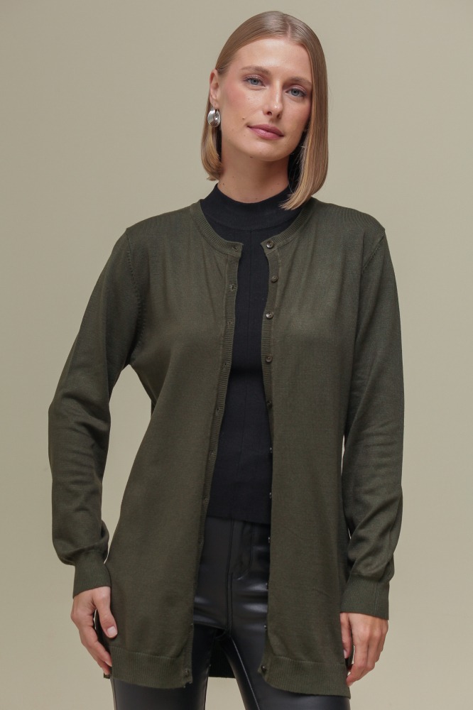 9037077 - Cardigan Tricô Gola Redonda VERDE 9037077 - Cardigan Tricô Gola Redonda VERDE