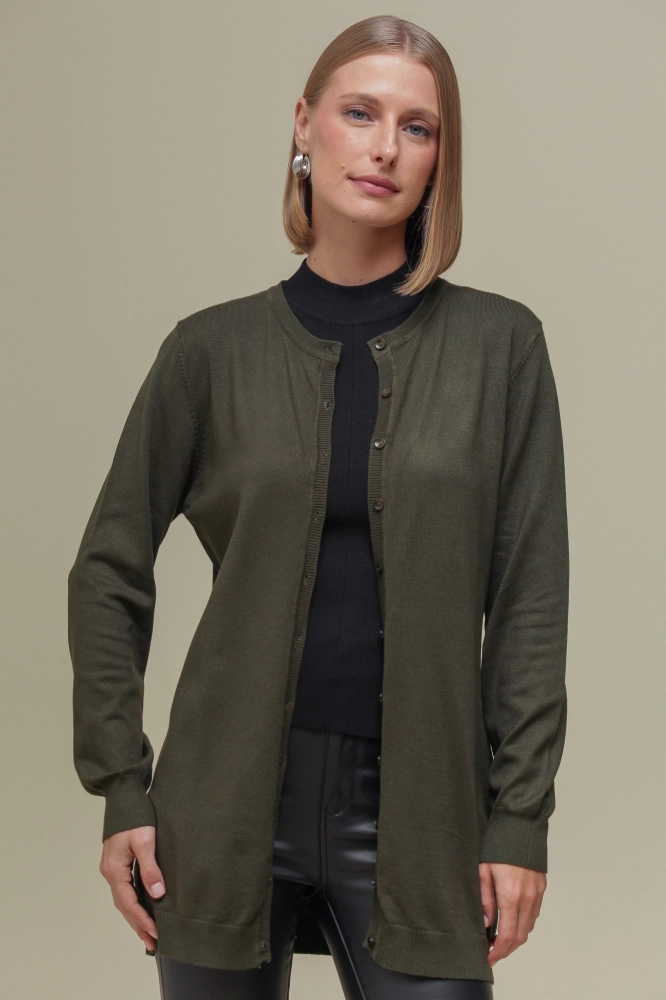 9037077 - Cardigan Tricô Gola Redonda VERDE 