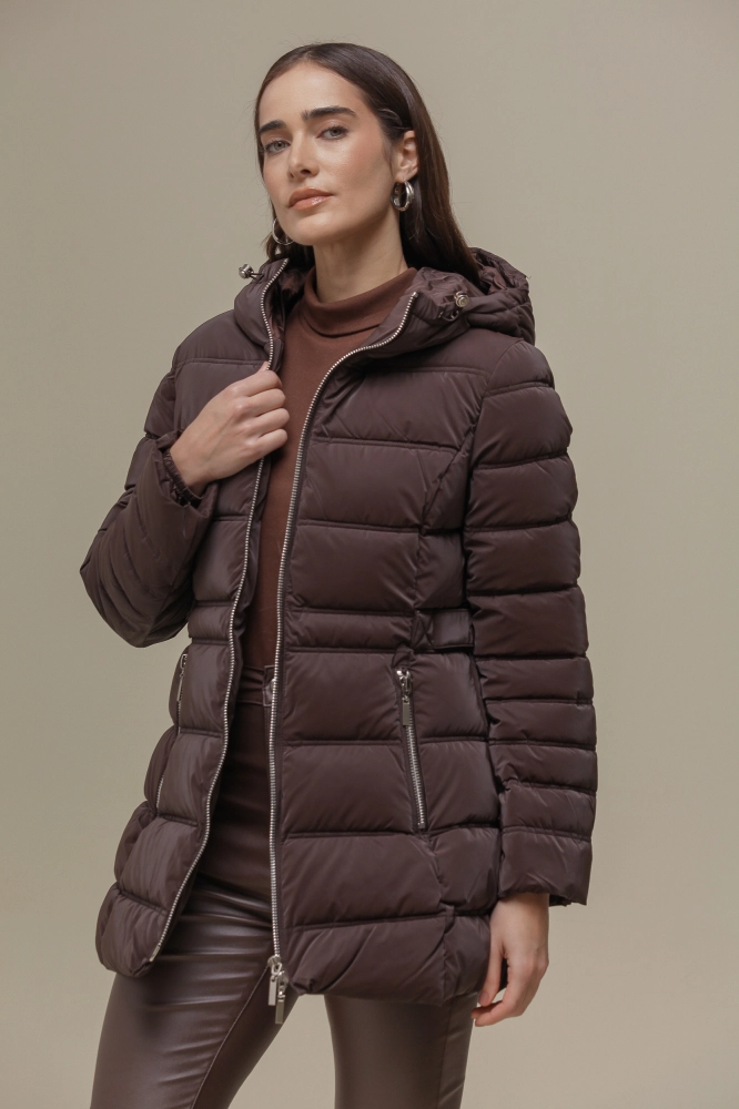 Casaco Puffer Alongado        MARROM