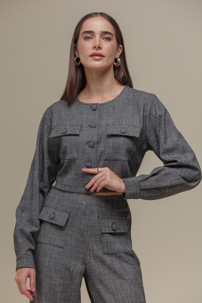 9036386 - Casaqueto Tweed Bolso PRETO