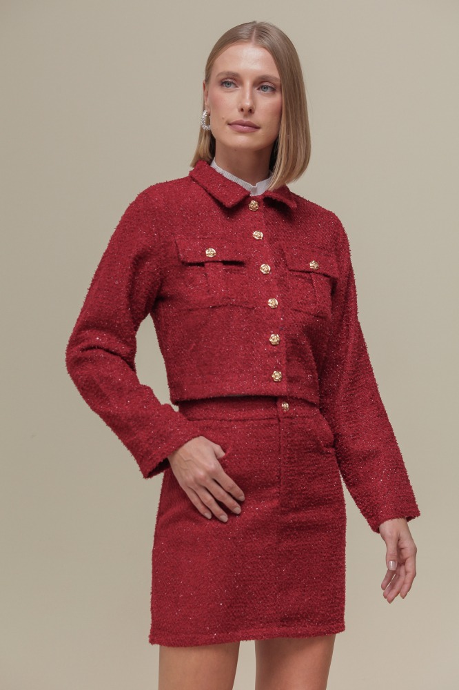 9036433 - Casaqueto Tweed Lurex CEREJA 9036433 - Casaqueto Tweed Lurex CEREJA