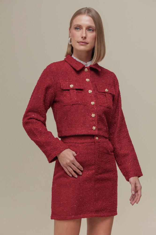 9036433 - Casaqueto Tweed Lurex CEREJA