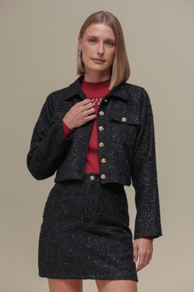 9036433 - Casaqueto Tweed Lurex PRETO 9036433 - Casaqueto Tweed Lurex PRETO