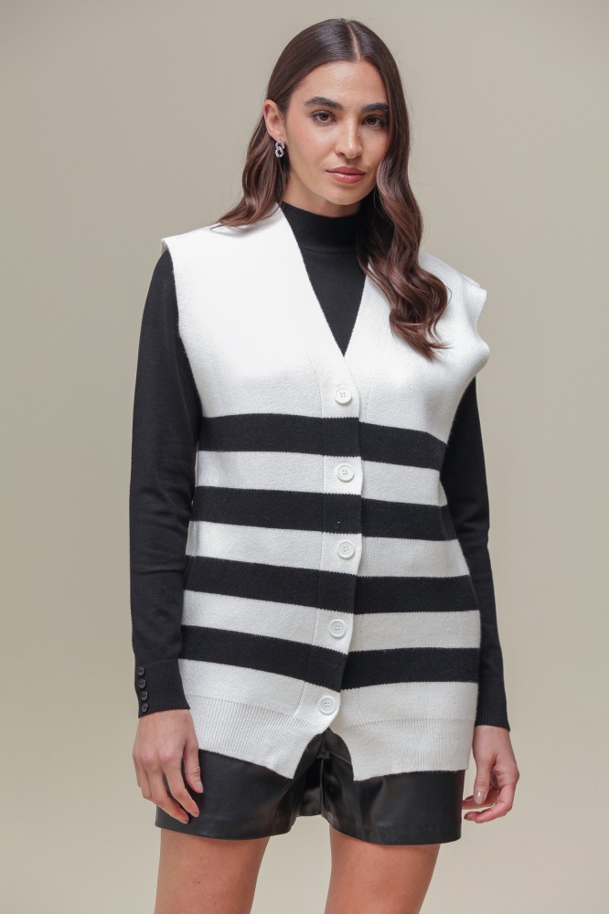 9036394 - Colete Maxi Tricô Listrado OFF-WHITE 9036394 - Colete Maxi Tricô Listrado OFF-WHITE