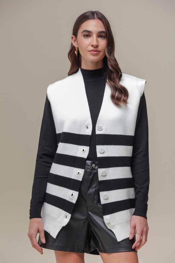 9036394 - Colete Maxi Tricô Listrado OFF-WHITE