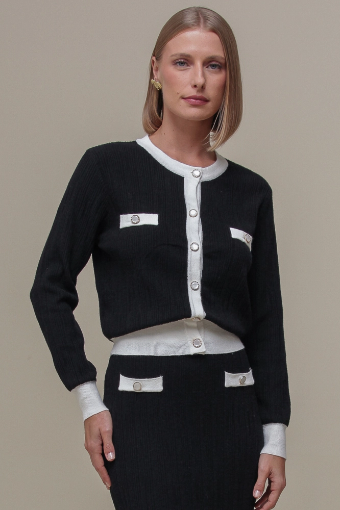 9036836 - Conjunto Tricô Saia e Casaqueto com Brilhos PRETO 9036836 - Conjunto Tricô Saia e Casaqueto com Brilhos PRETO - Imagem 2