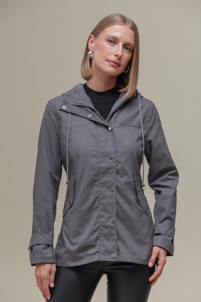 9035109 - Jaqueta Capa de Chuva Com Capuz  CINZA