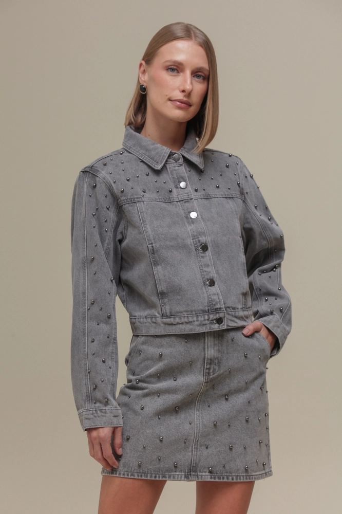 9036489 - Jaqueta Jeans com Rebitos CINZA