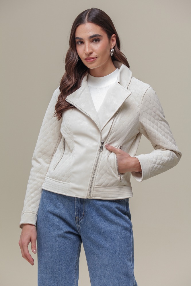 9036638 - Jaqueta PU Biker Matelassê OFF-WHITE 9036638 - Jaqueta PU Biker Matelassê OFF-WHITE