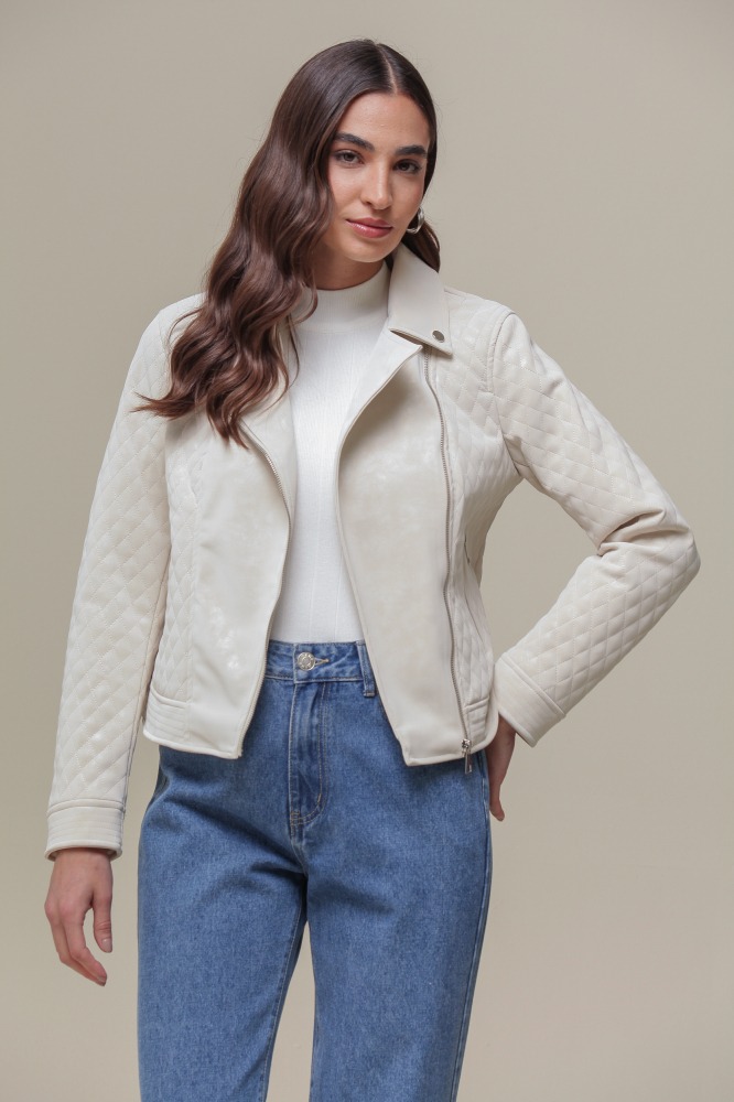 9036638 - Jaqueta PU Biker Matelassê OFF-WHITE 9036638 - Jaqueta PU Biker Matelassê OFF-WHITE