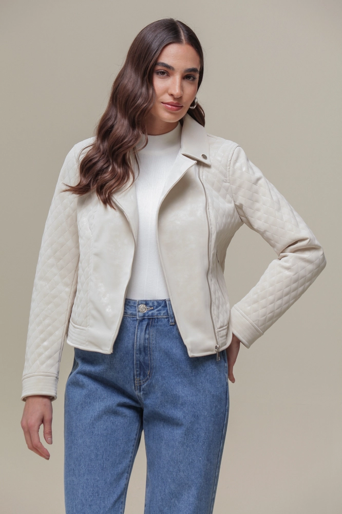9036638 - Jaqueta PU Biker Matelassê OFF-WHITE