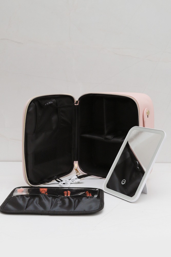 NECESSAIRE ORGANIZADORA COM ESPELHO ROSA