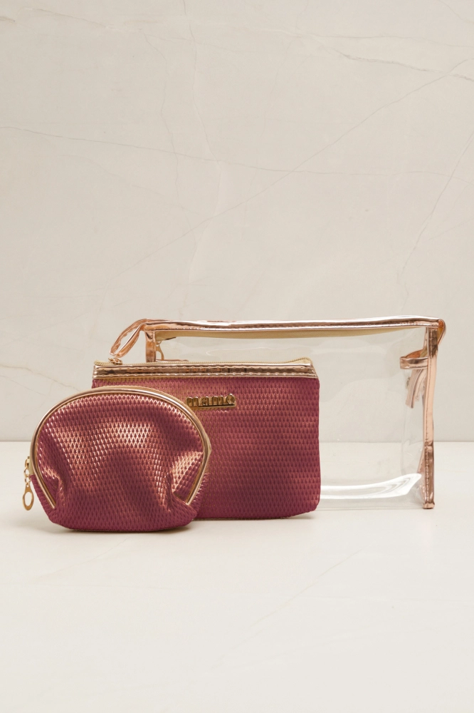 Necessaire Transparente em Tressê  MARROM