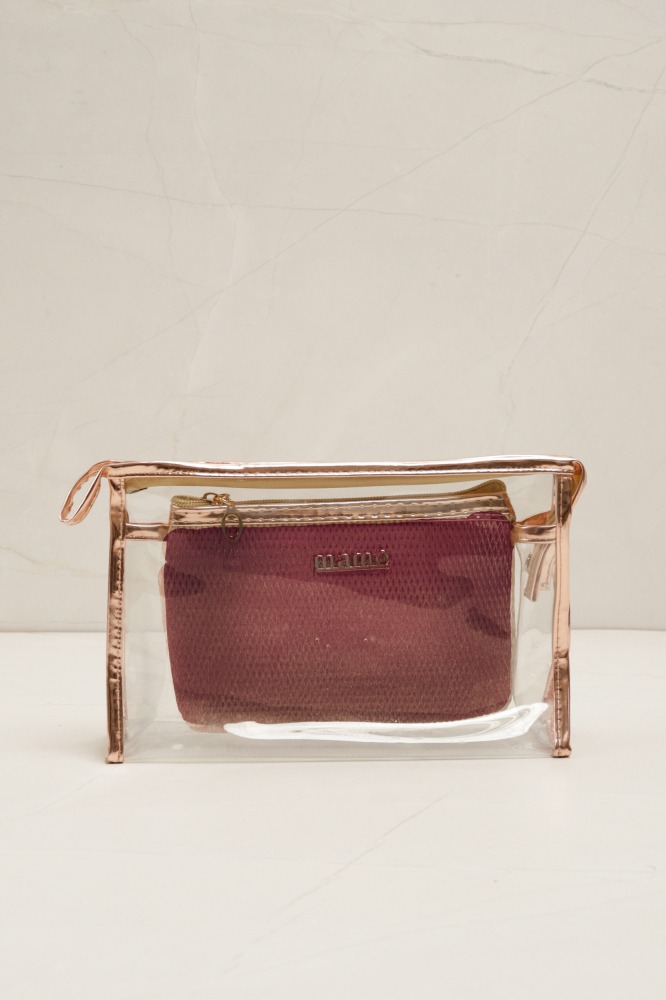 Necessaire Transparente em Tressê MARROM Necessaire Transparente em Tressê MARROM