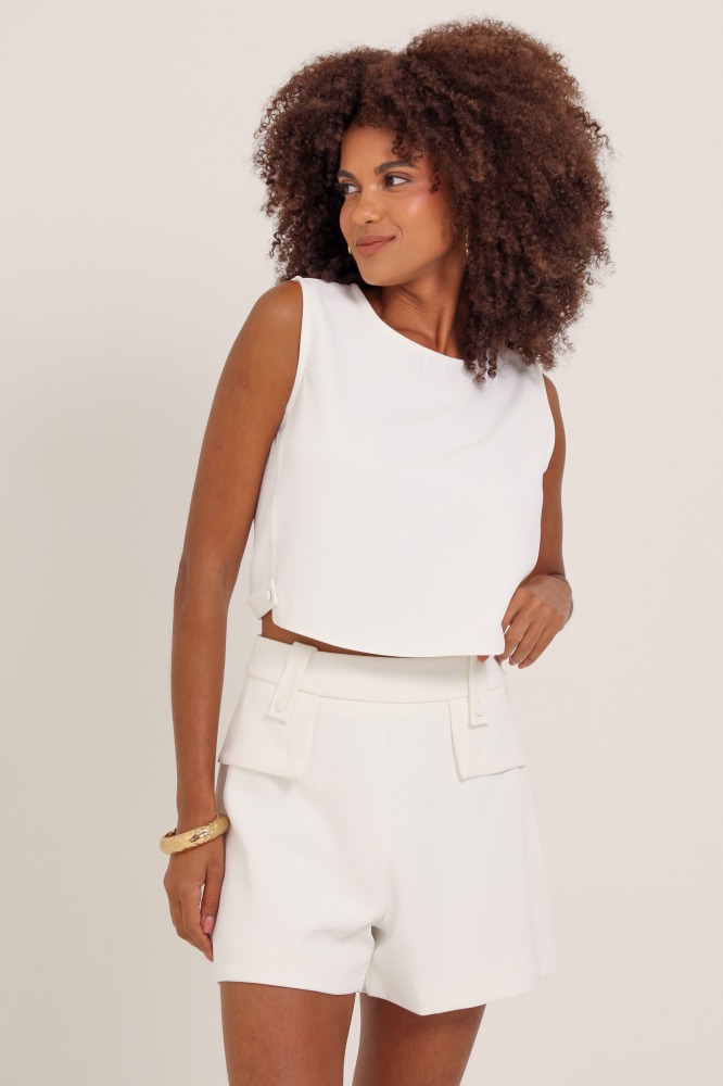 9037255 - Regata Cropped Detalhe Botão  OFF-WHITE