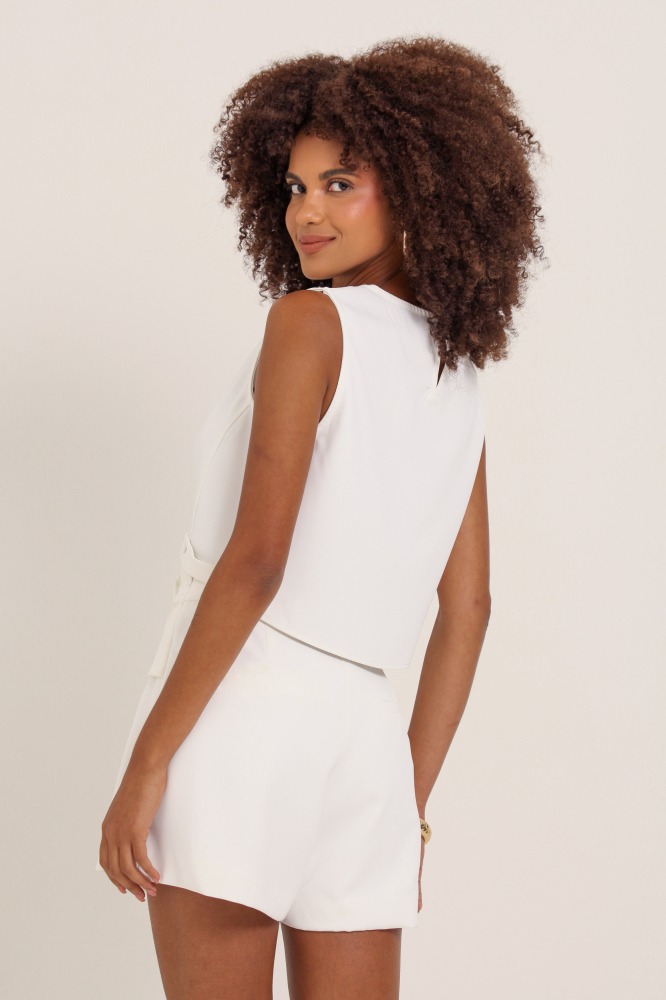 9037255 - Regata Cropped Detalhe Botão  OFF-WHITE