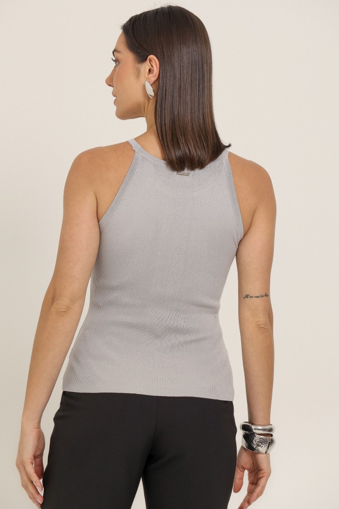 9037309 - Regata Tricô Canelada Com Brilho CINZA