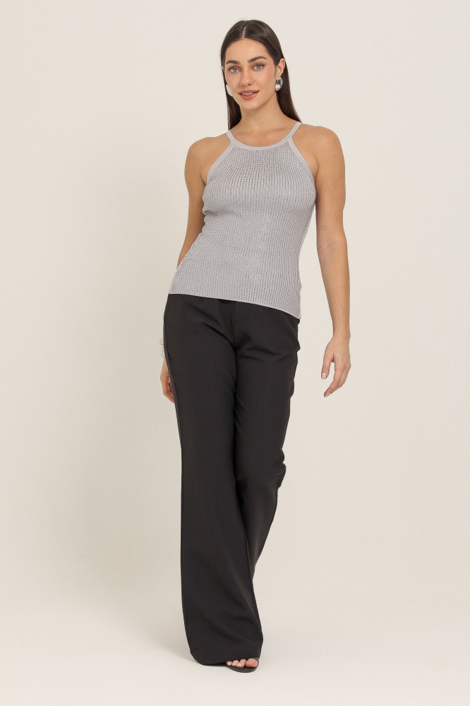 9037309 - Regata Tricô Canelada Com Brilho CINZA