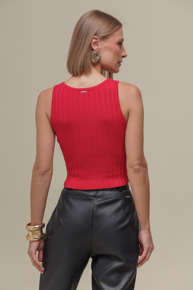 9036656 - Regata Tricô Cropped Detalhe Colar VERMELHO