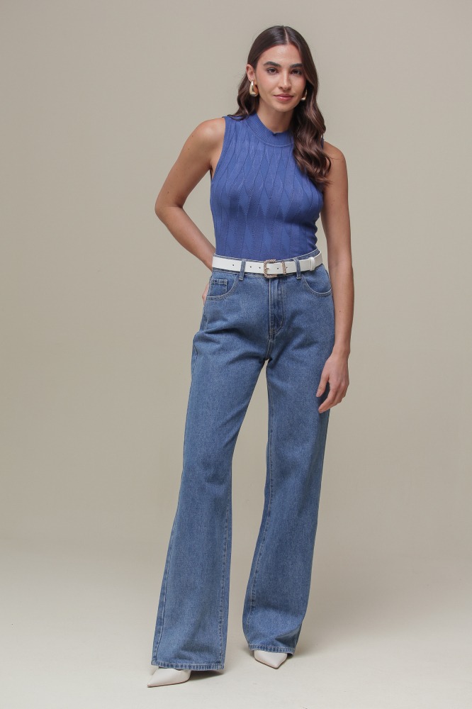9036775 - Regata Tricô Gola AZUL 9036775 - Regata Tricô Gola AZUL