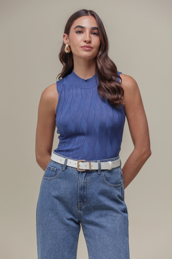 9036775 - Regata Tricô Gola AZUL