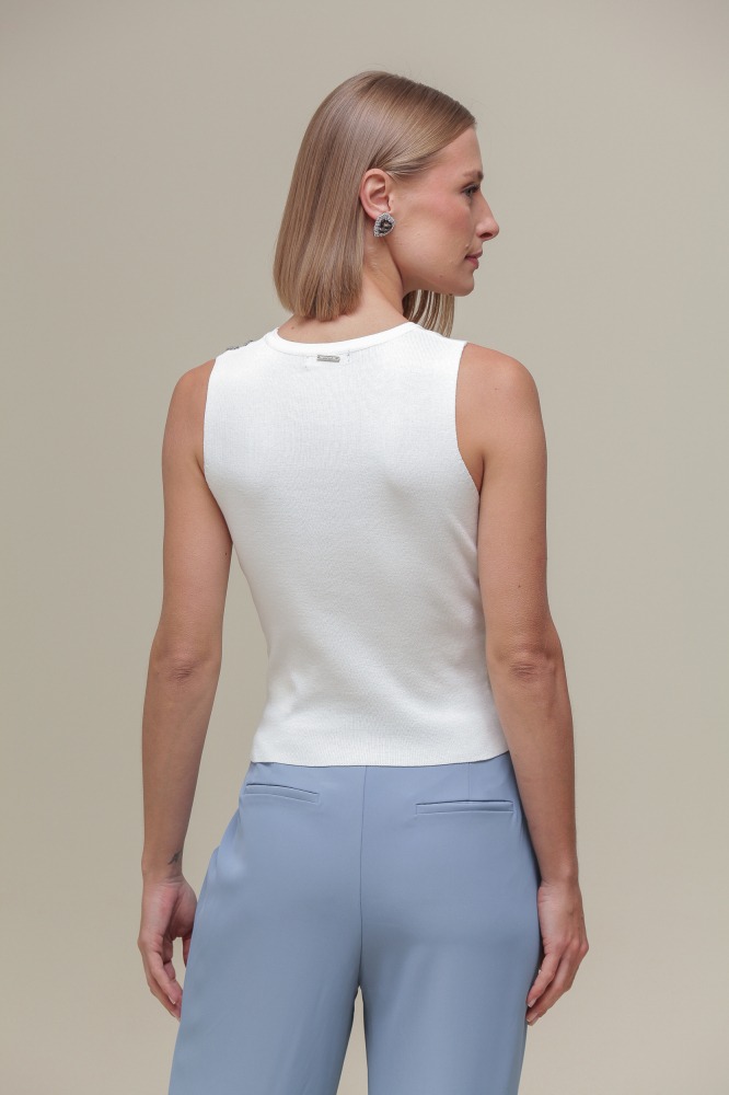 9036732 - Regata Tricô Vazado Brilho BRANCO 9036732 - Regata Tricô Vazado Brilho BRANCO