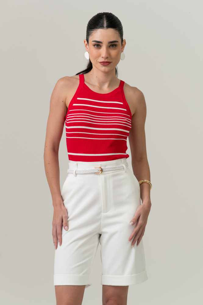 9038558 - Regata Tricot Listrada Bicolor VERMELHO 9038558 - Regata Tricot Listrada Bicolor VERMELHO