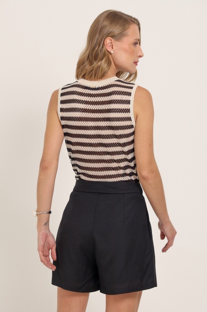 9037352 - Regata Tricot Listrada Com Vazados PRETO 9037352 - Regata Tricot Listrada Com Vazados PRETO