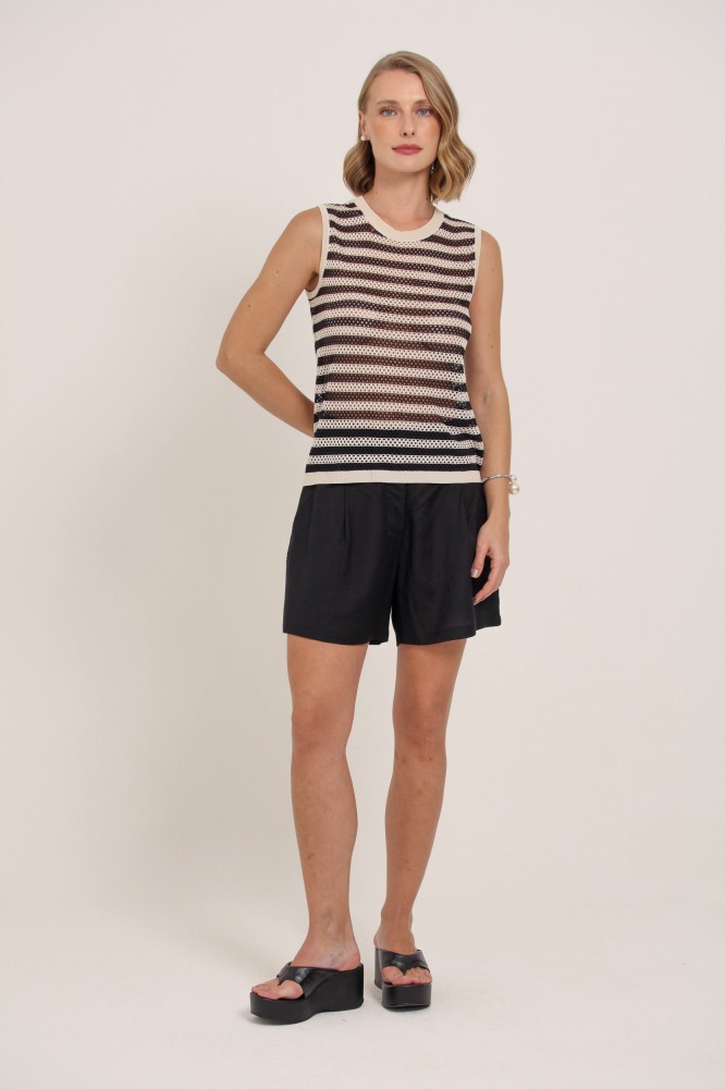 9037352 - Regata Tricot Listrada Com Vazados PRETO 9037352 - Regata Tricot Listrada Com Vazados PRETO