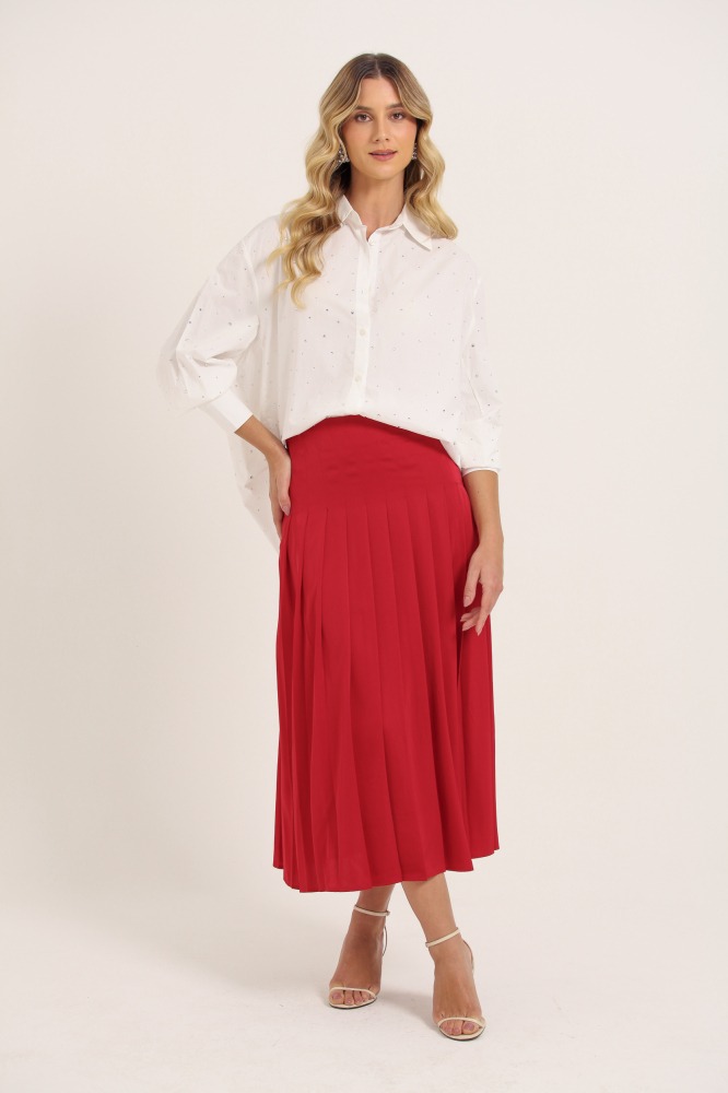 9037775 - Saia Pregas Midi VERMELHO 9037775 - Saia Pregas Midi VERMELHO