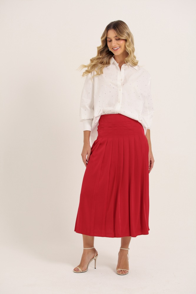9037775 - Saia Pregas Midi VERMELHO 9037775 - Saia Pregas Midi VERMELHO