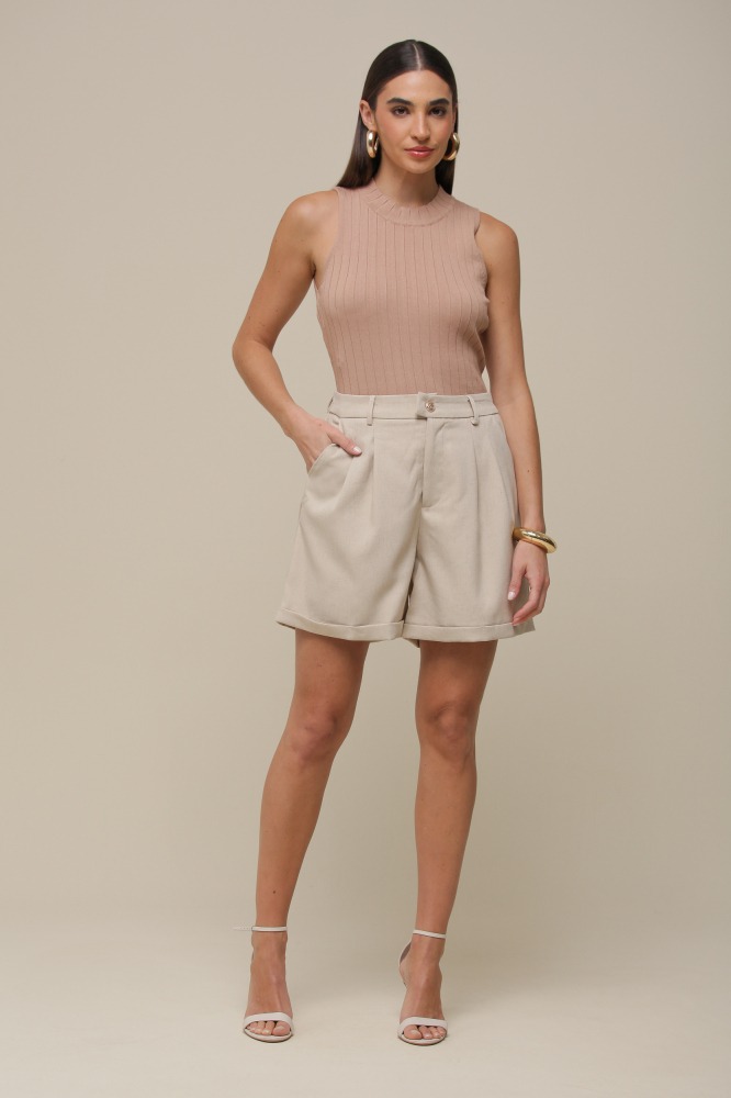 9036065 - Shorts Básico Barra Italiana  BEGE