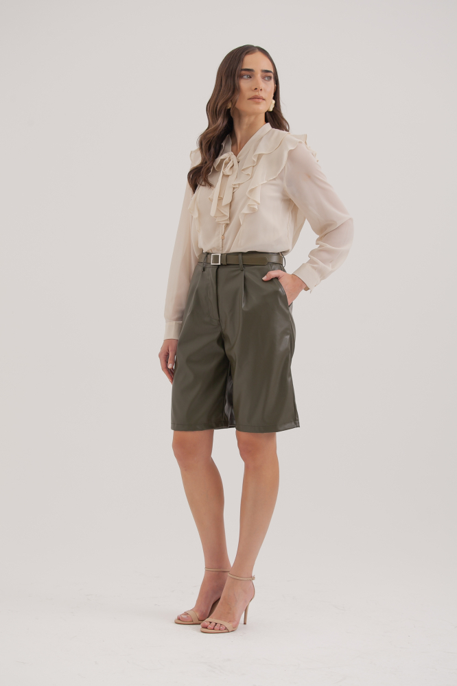 9038307 - Shorts Em Pu Com Cinto VERDE 9038307 - Shorts Em Pu Com Cinto VERDE