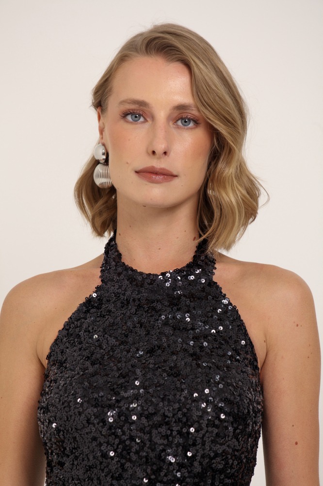 9037142 - Vestido Curto Frente Única Paetê PRETO