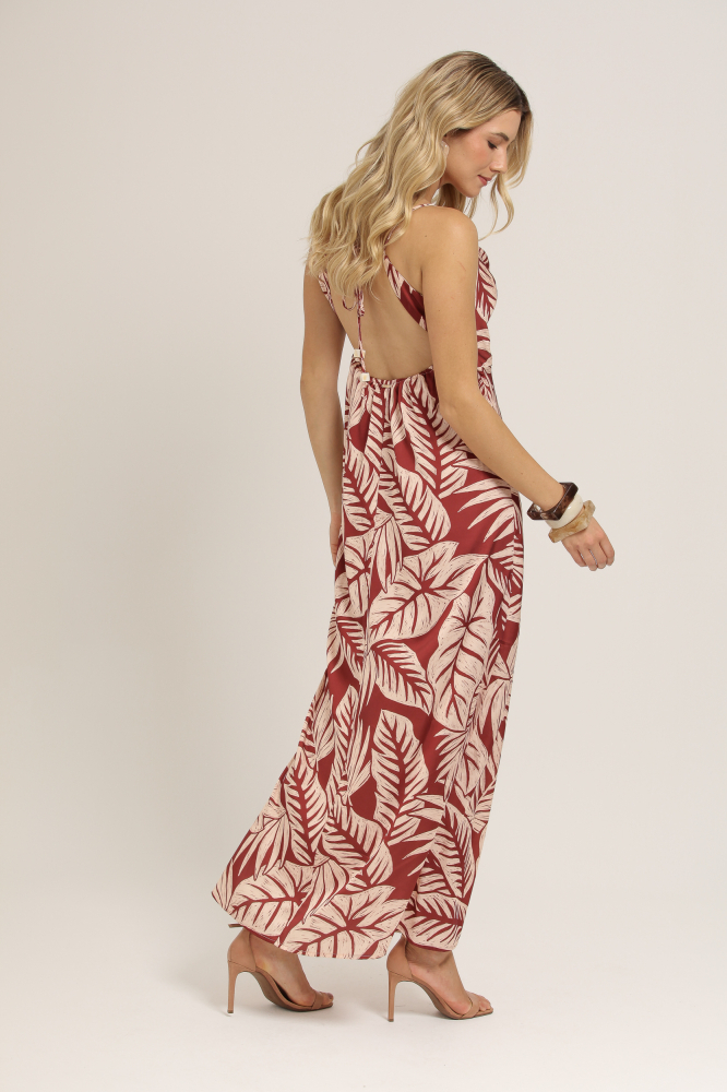 9037109 - Vestido Estampa Folhas VINHO