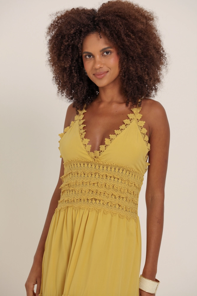 9036894 - Vestido Longo Com Detalhes Em Guipir AMARELO 9036894 - Vestido Longo Com Detalhes Em Guipir AMARELO - Imagem 2