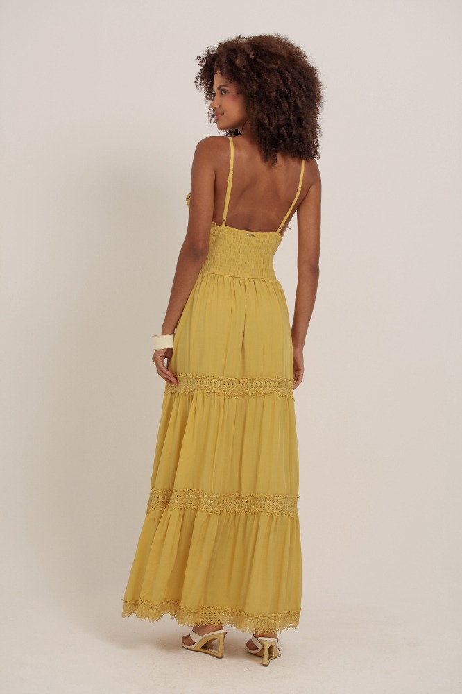 9036894 - Vestido Longo Com Detalhes Em Guipir  AMARELO