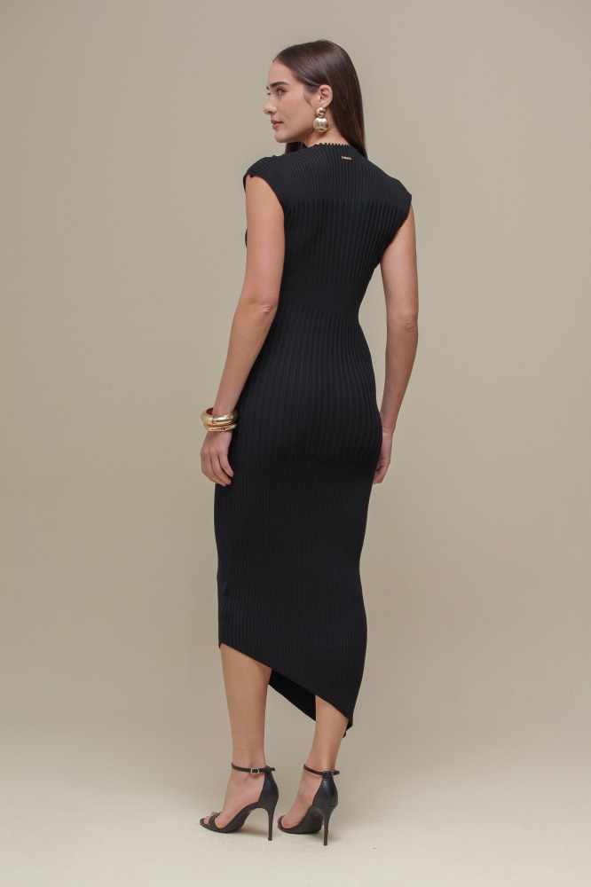 9037015 - Vestido Longuete Tricô Raglan  PRETO