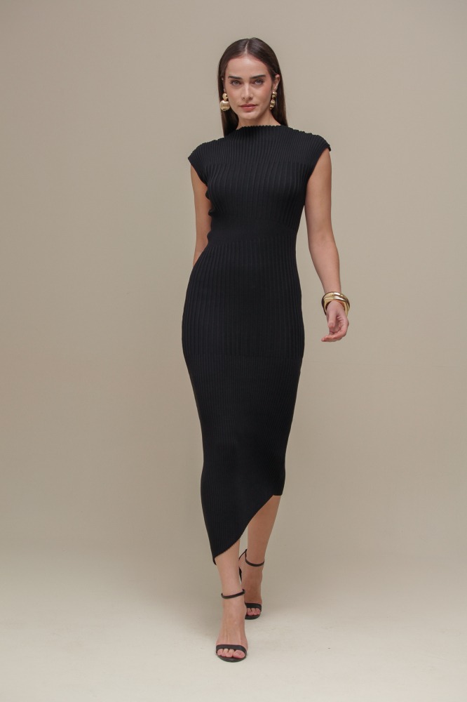 9037015 - Vestido Longuete Tricô Raglan  PRETO