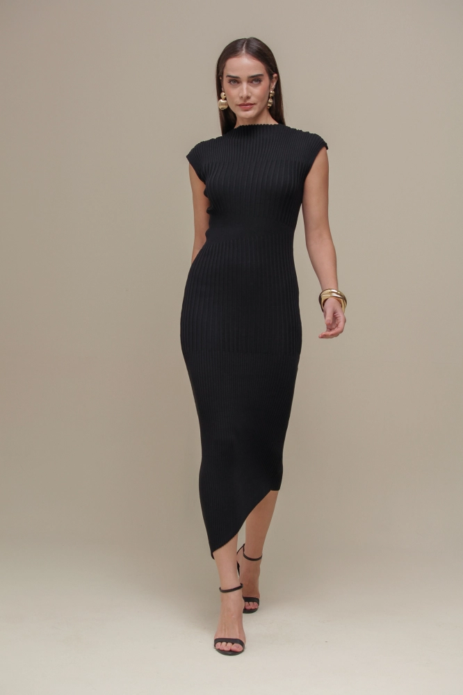 9037015 - Vestido Longuete Tricô Raglan  PRETO