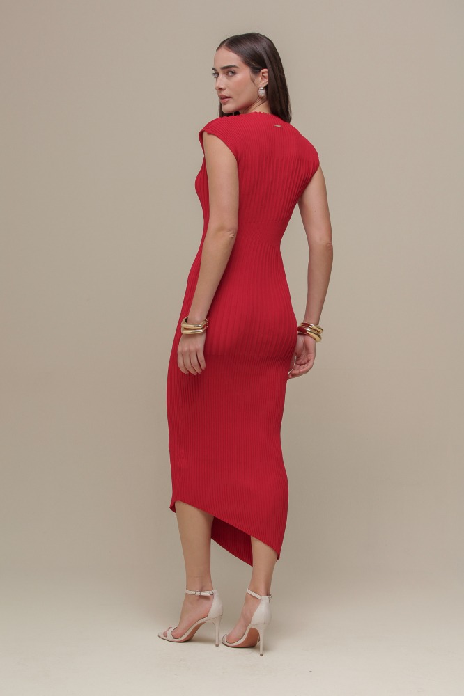 9037015 - Vestido Longuete Tricô Raglan  VERMELHO