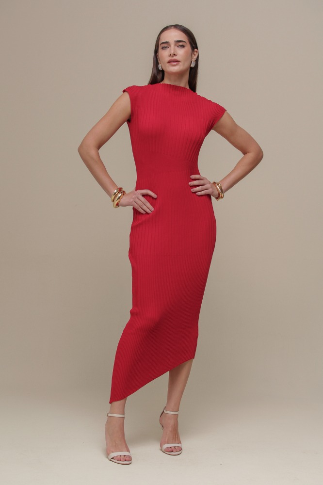 9037015 - Vestido Longuete Tricô Raglan  VERMELHO