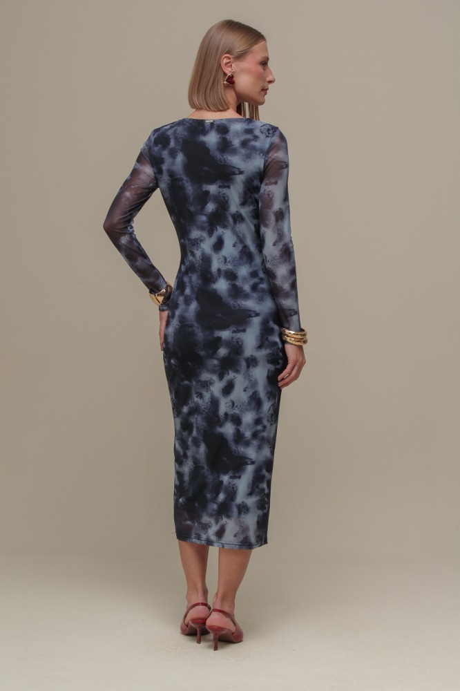 9036712 - Vestido Midi de Tule Estampado MARINHO 