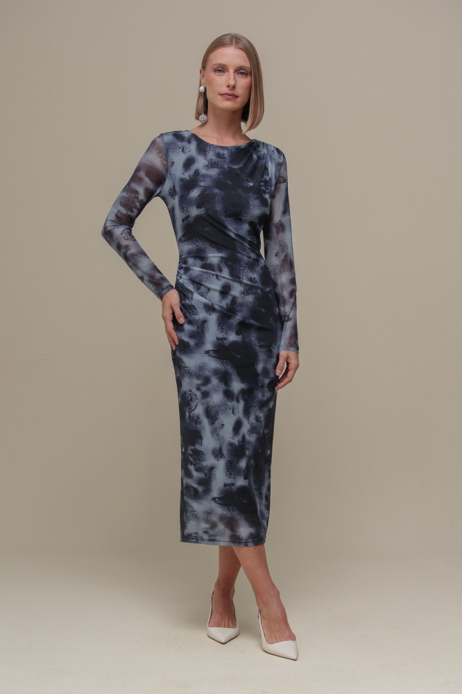 9036712 - Vestido Midi de Tule Estampado MARINHO 