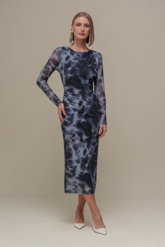 9036712 - Vestido Midi de Tule Estampado MARINHO 