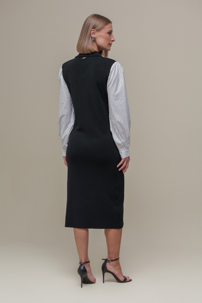 9036842 - Vestido Tricô com Manga Tricoline PRETO